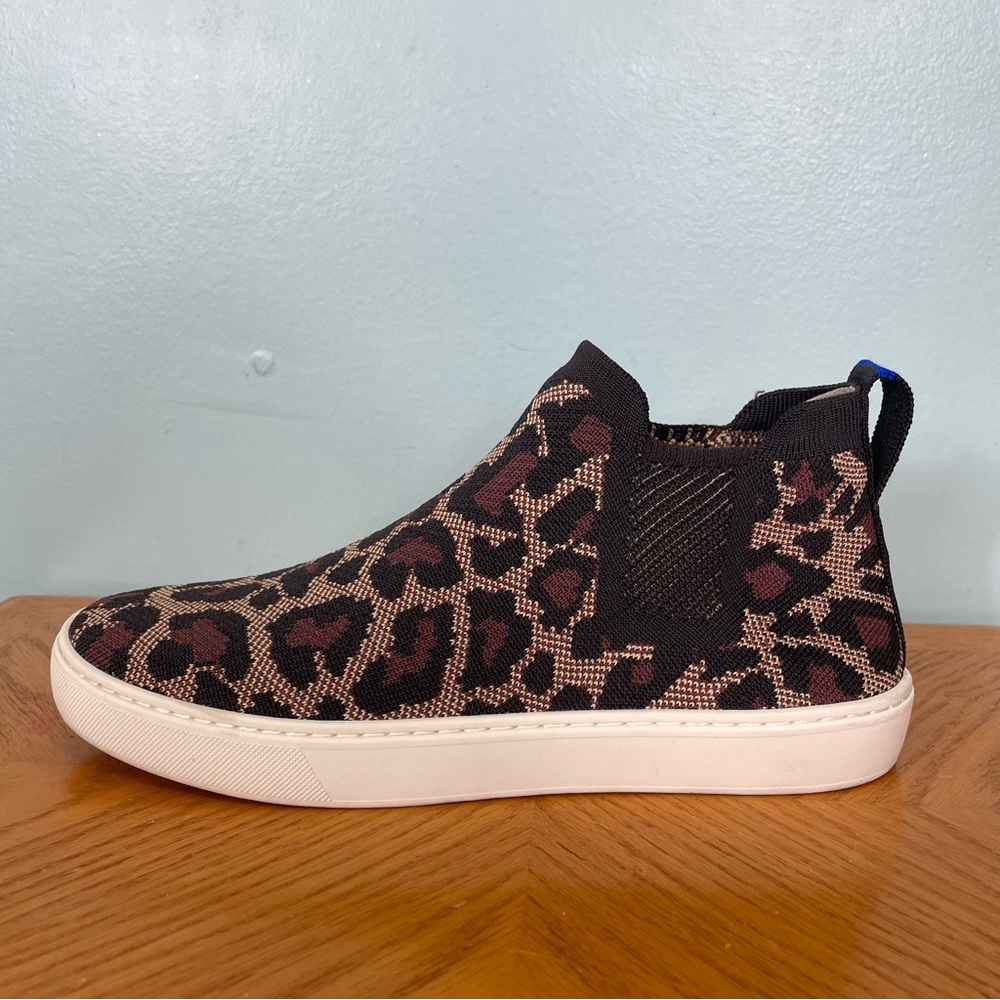 Rothy’s The Chelsea Leopard Wildcat Print High Top Sneakers Slip On Size 9.5